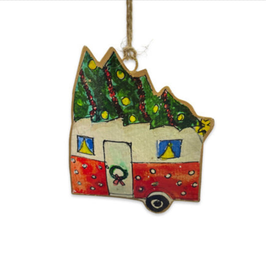 Christmas vintage caravan tin hanging decoration by Shoeless Joe
