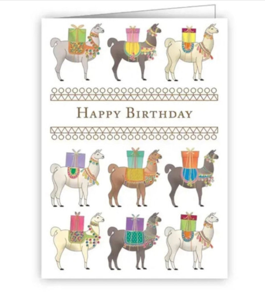 Happy Birthday Llamas With Presents mini greetings card