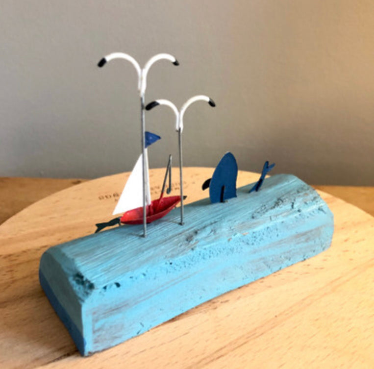 Breaching whale scene with fishing boat ornament by Shoeless Joe