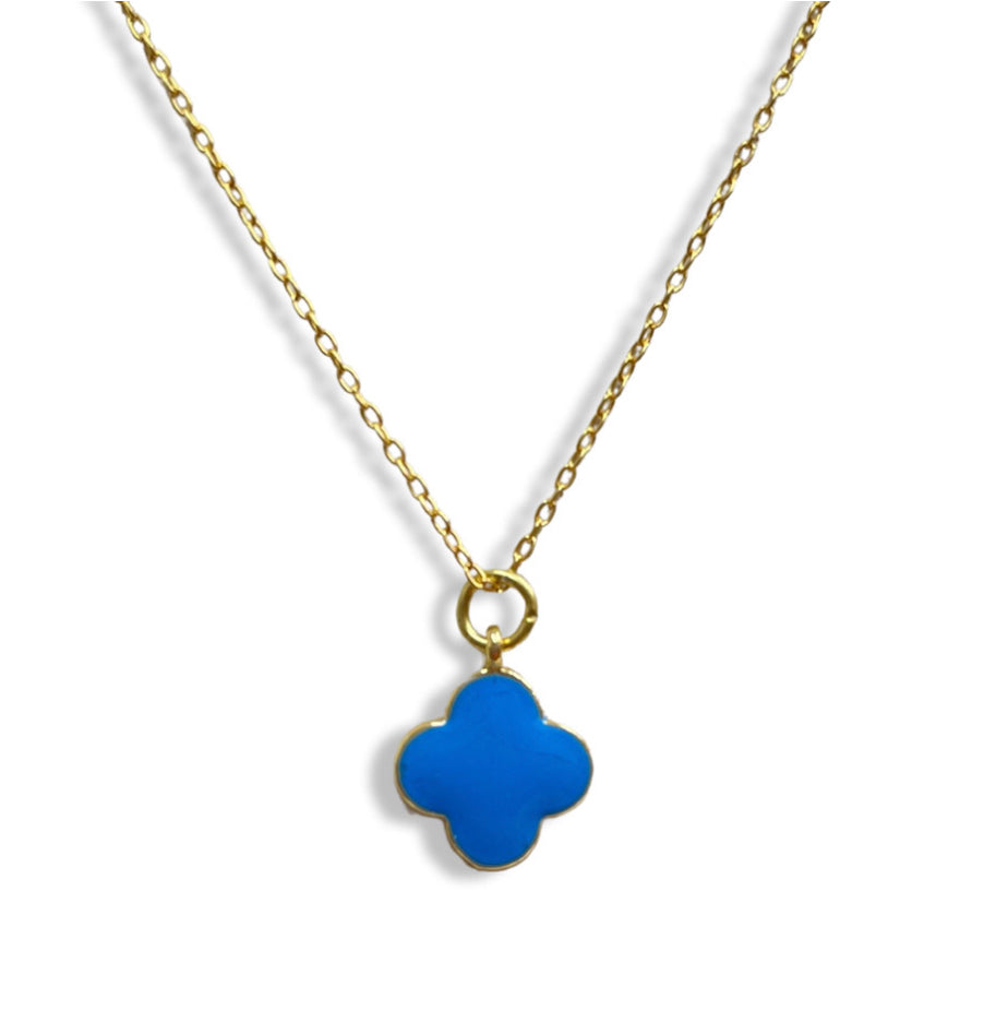 Enamel & gold clover necklace. Fine cable chain