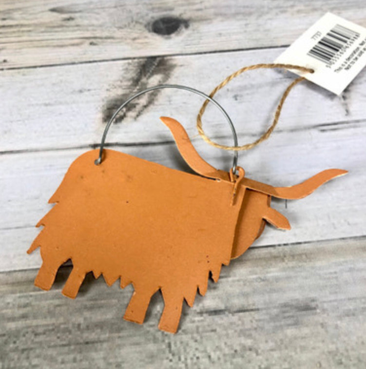 Highland coo festive cow hanging Christmas decoration by Shoeless Joe