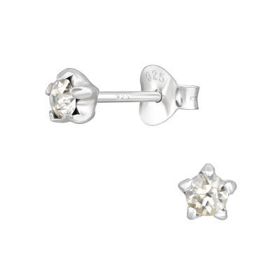 Round Sterling Silver Crystal Ear Studs. Silver