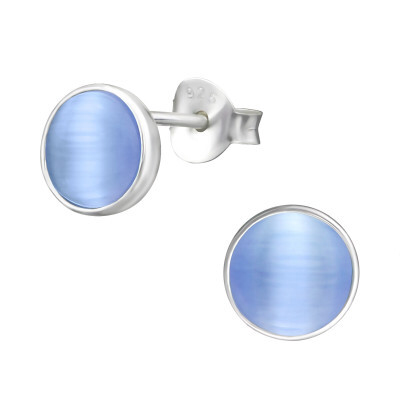Light blue circle sterling silver and cats eye stud earrings.