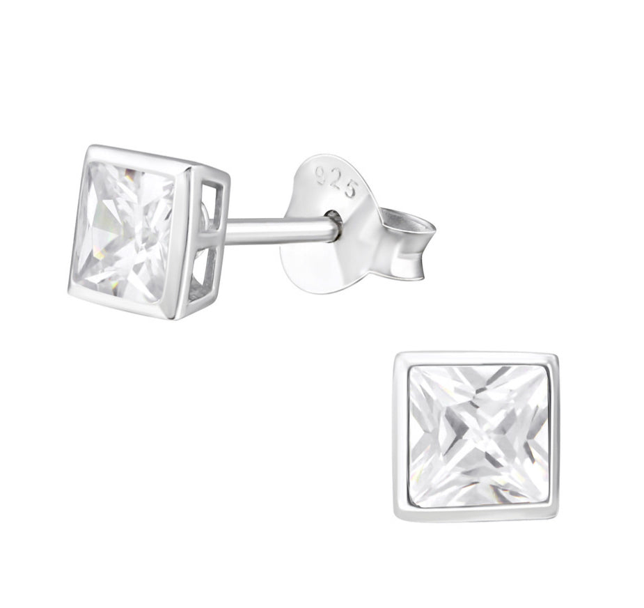 Square cubic zirconia stud earrings