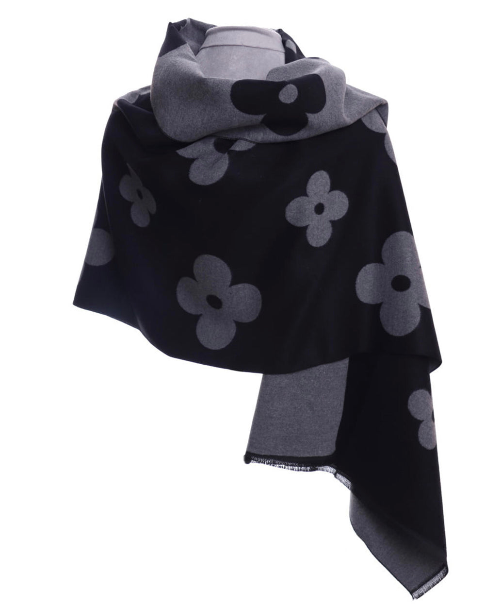 Black & grey daisy design large wrap/scarf by Zelly