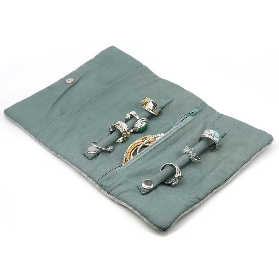 Seafoam highland cow embroidered velvet jewellery roll
