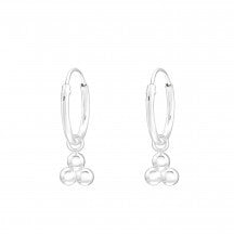 Small sterling silver hoop earrings with dangling trefoil
