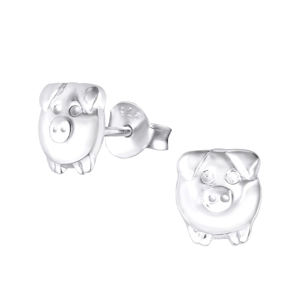 Pig sterling silver stud earrings