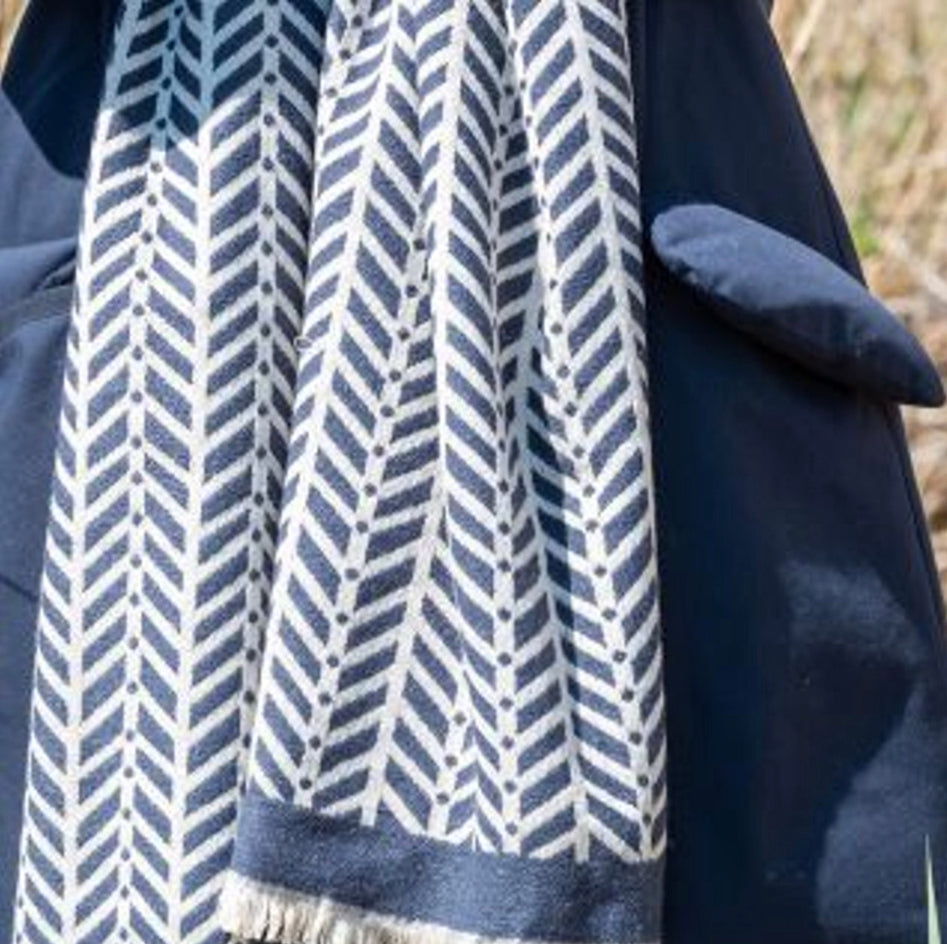Navy and ecru chevron reversible scarf by piece of mind POM