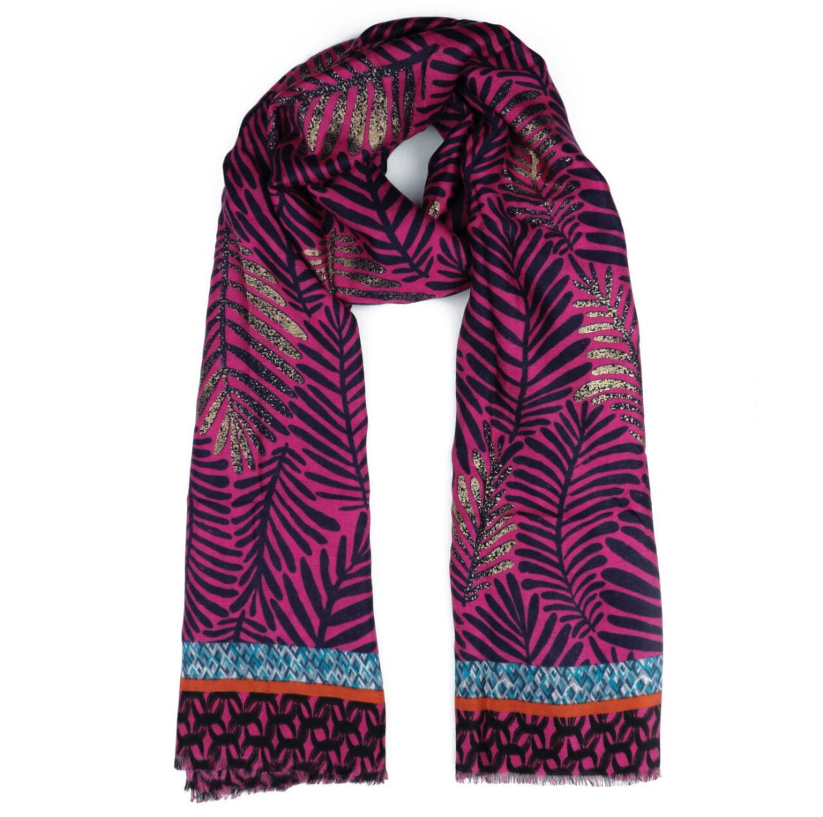 Lightweight leaf print in metallic and hot pink