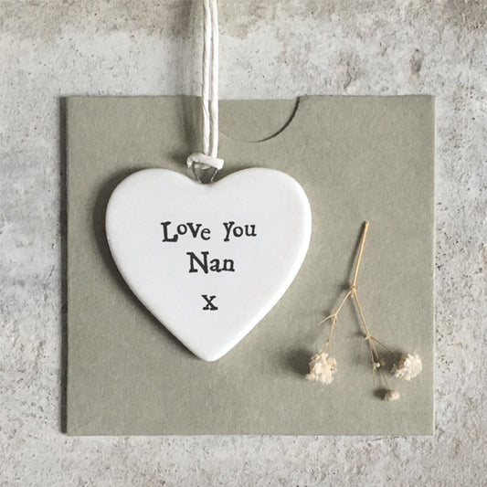 Love you Nan, small ceramic heart by East of India