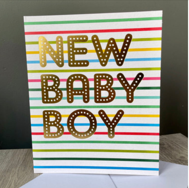 New baby boy card . Striped
