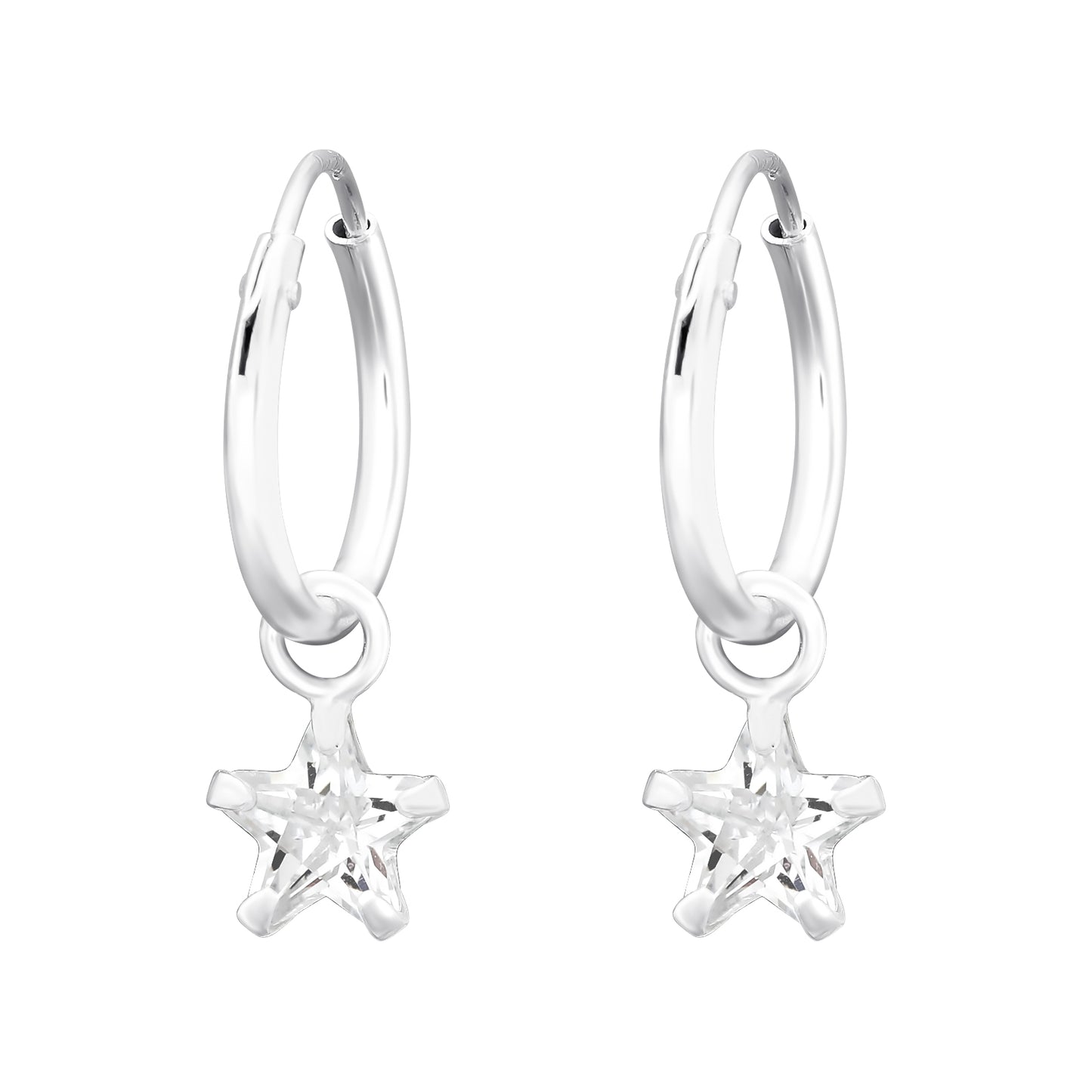 Sterling silver huggie hoops with crystal star drop