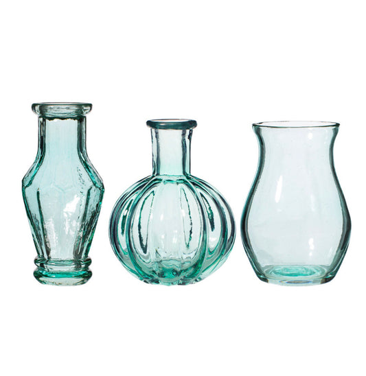 Recycled glass vintage bud vase pale blue set of 3
