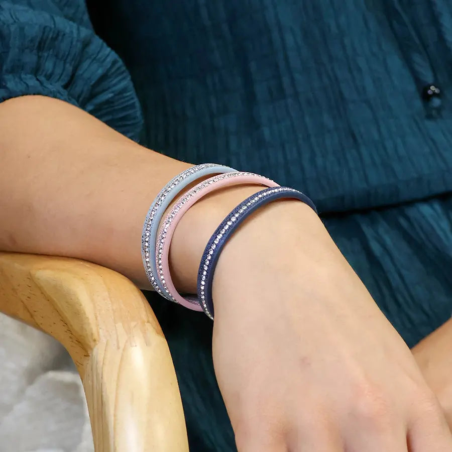 Grey leather and crystal magnetic bracelet