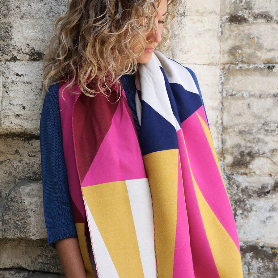 Mustard and pink mix colour block scarf