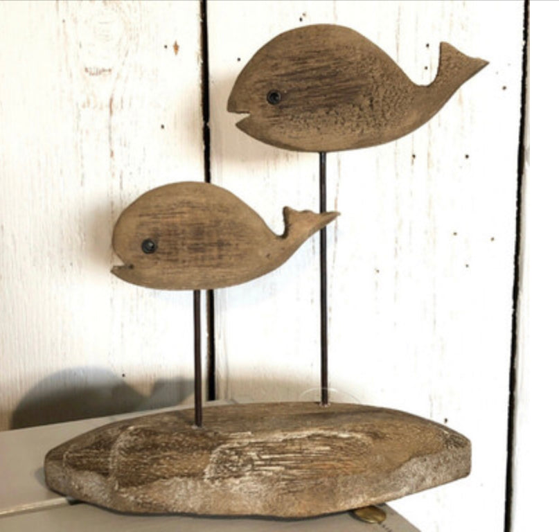Whale pair wooden ornament by Shoeless Joe