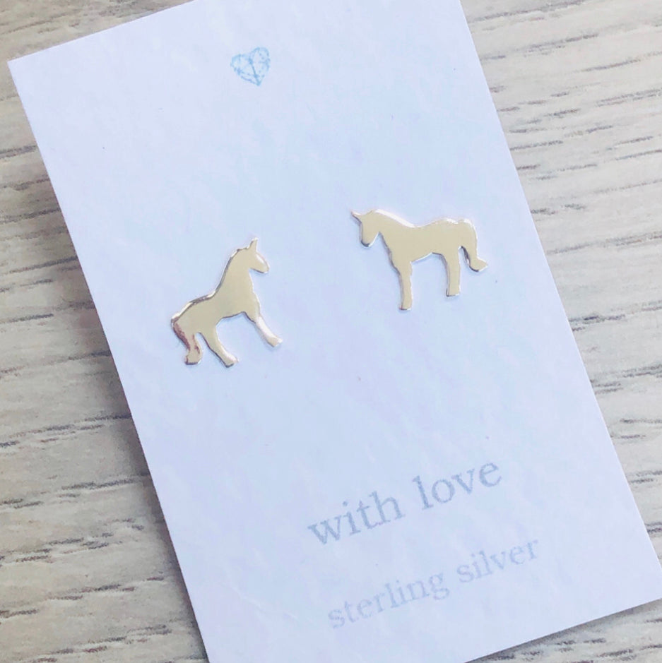 Unicorn Sterling Silver stud earrings.