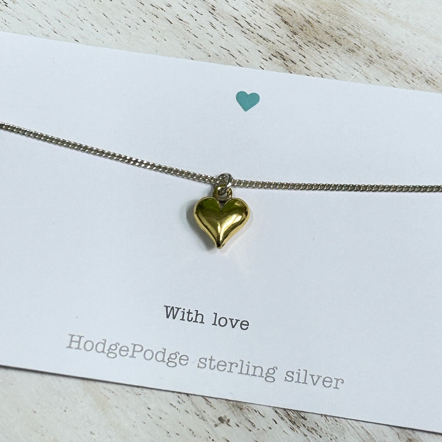 Gold plated sterling silver puff heart necklace