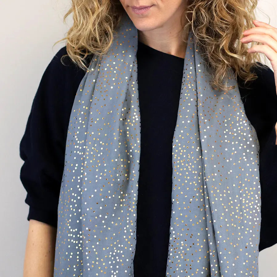Dove grey scarf with metallic speckle print