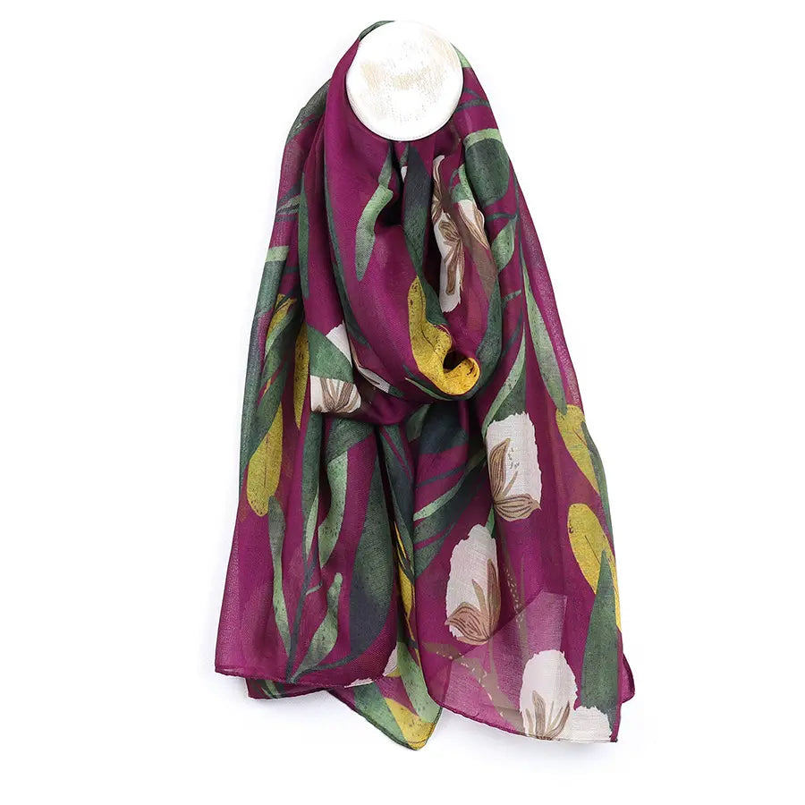 Recycled aubergine botanical print scarf