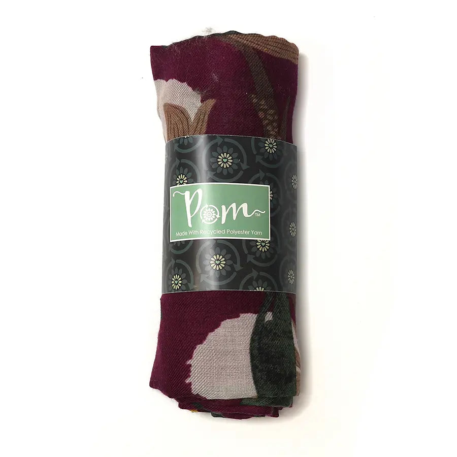 Recycled aubergine botanical print scarf