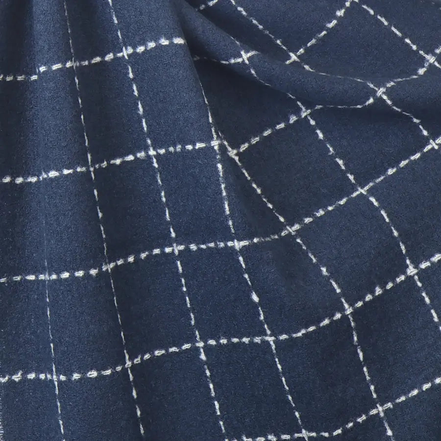 Navy running stitch check scarf. Piece of mind Ltd