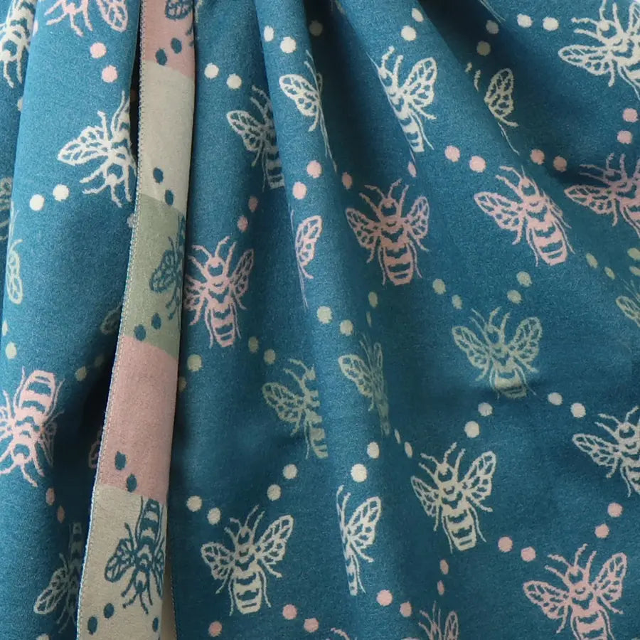 Teal mix bee and stripe jacquard scarf