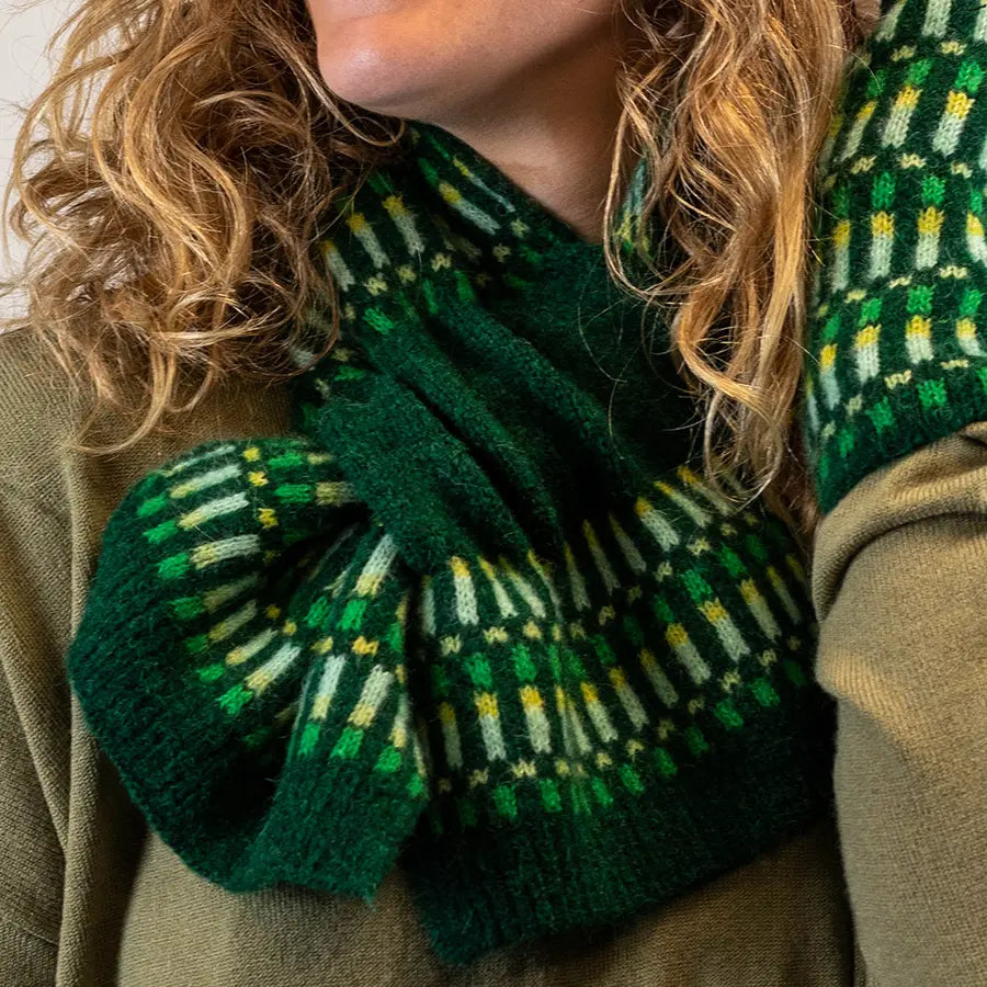 Recycled blend green multi stripe pull through scarf