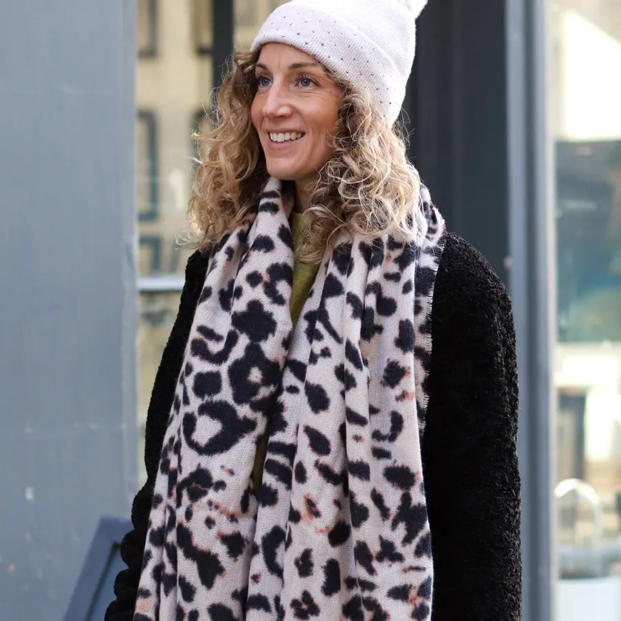 Beige mix soft animal print scarf