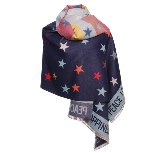 The Evie Scarf / Wrap. Navy with colourful stars