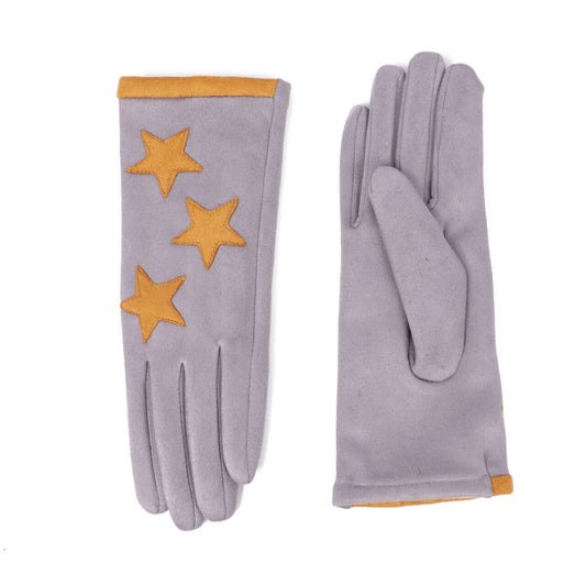 Grey & mustard gloves with star applique design