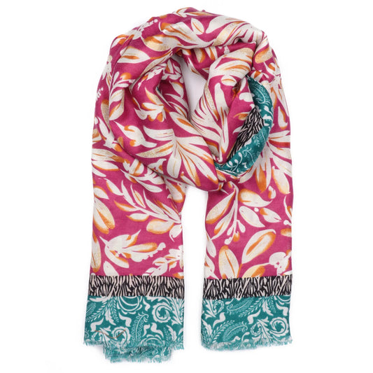 Hot pink leaf boarder scarf