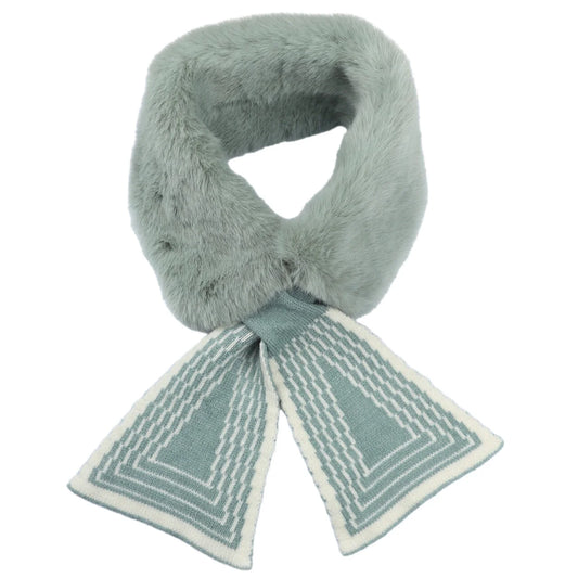 Faux fur and knitted pull through collar-duck egg blue