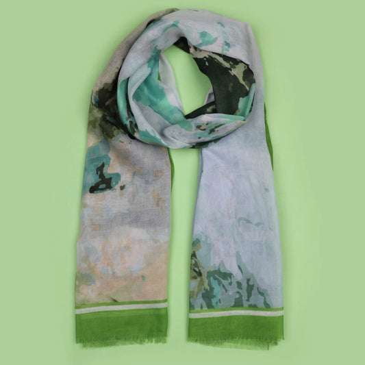 Multi coloured green light weight scarf