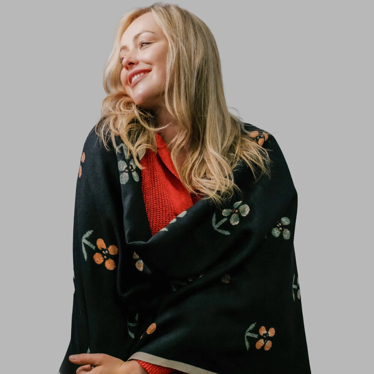 Floral print black scarf/wrap