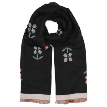 Floral print black scarf/wrap