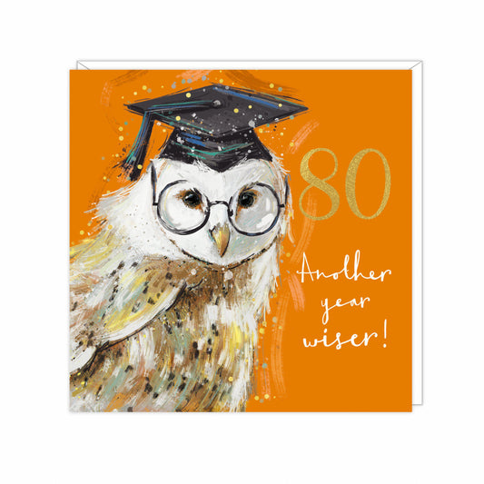 80th Birthday card- another year wiser (owl)