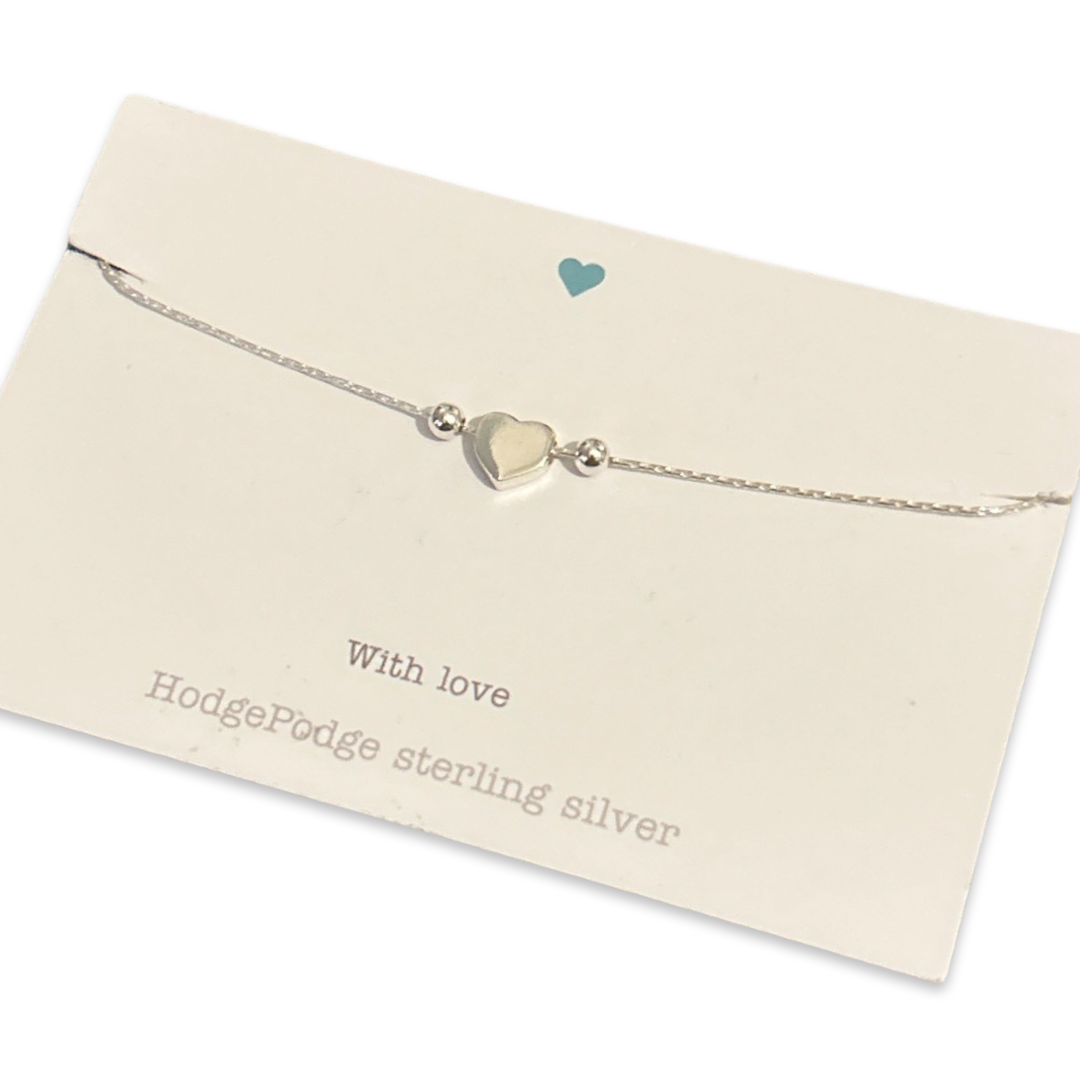 Fine chain heart bead sterling silver bracelet