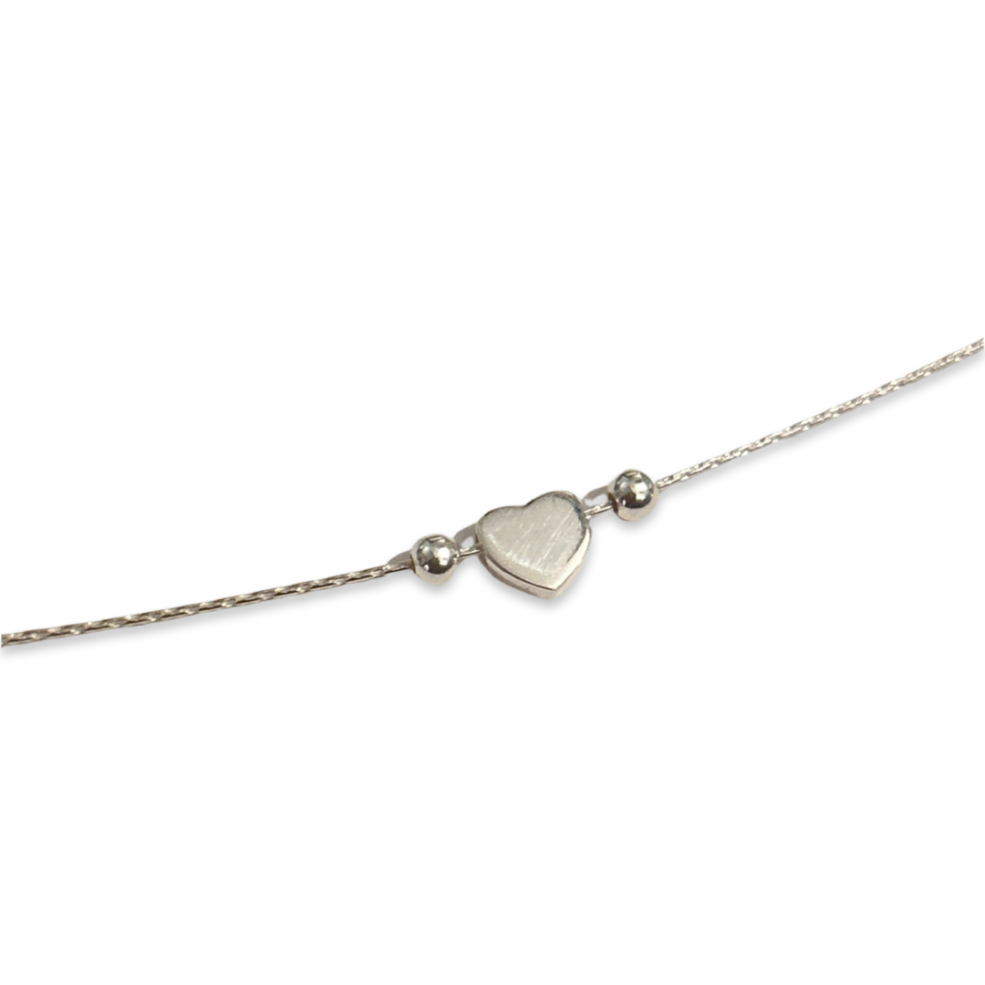 Fine chain heart bead sterling silver bracelet
