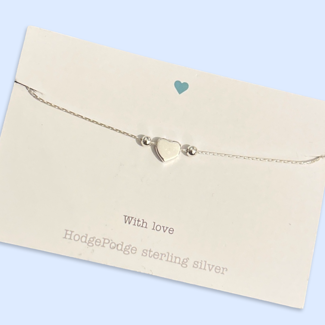 Fine chain heart bead sterling silver bracelet