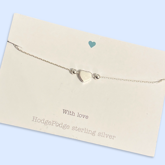Fine chain heart bead sterling silver bracelet