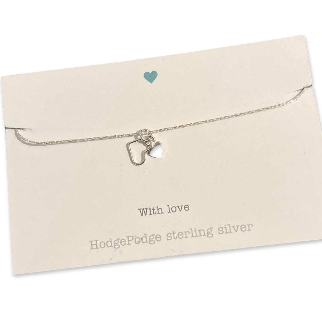 Fine chain sterling silver bracelet with heart charm