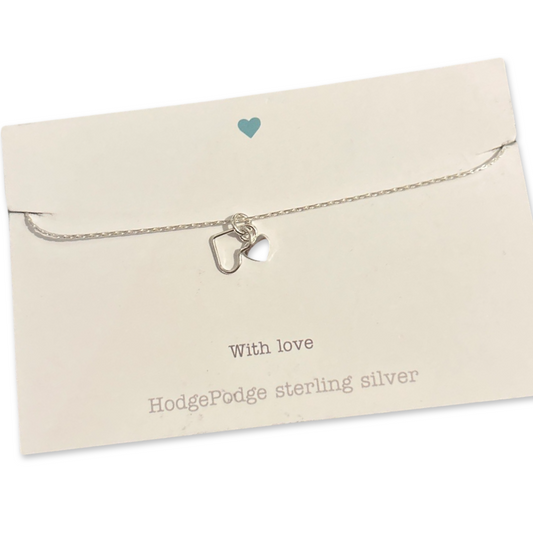 Fine chain sterling silver bracelet with heart charm