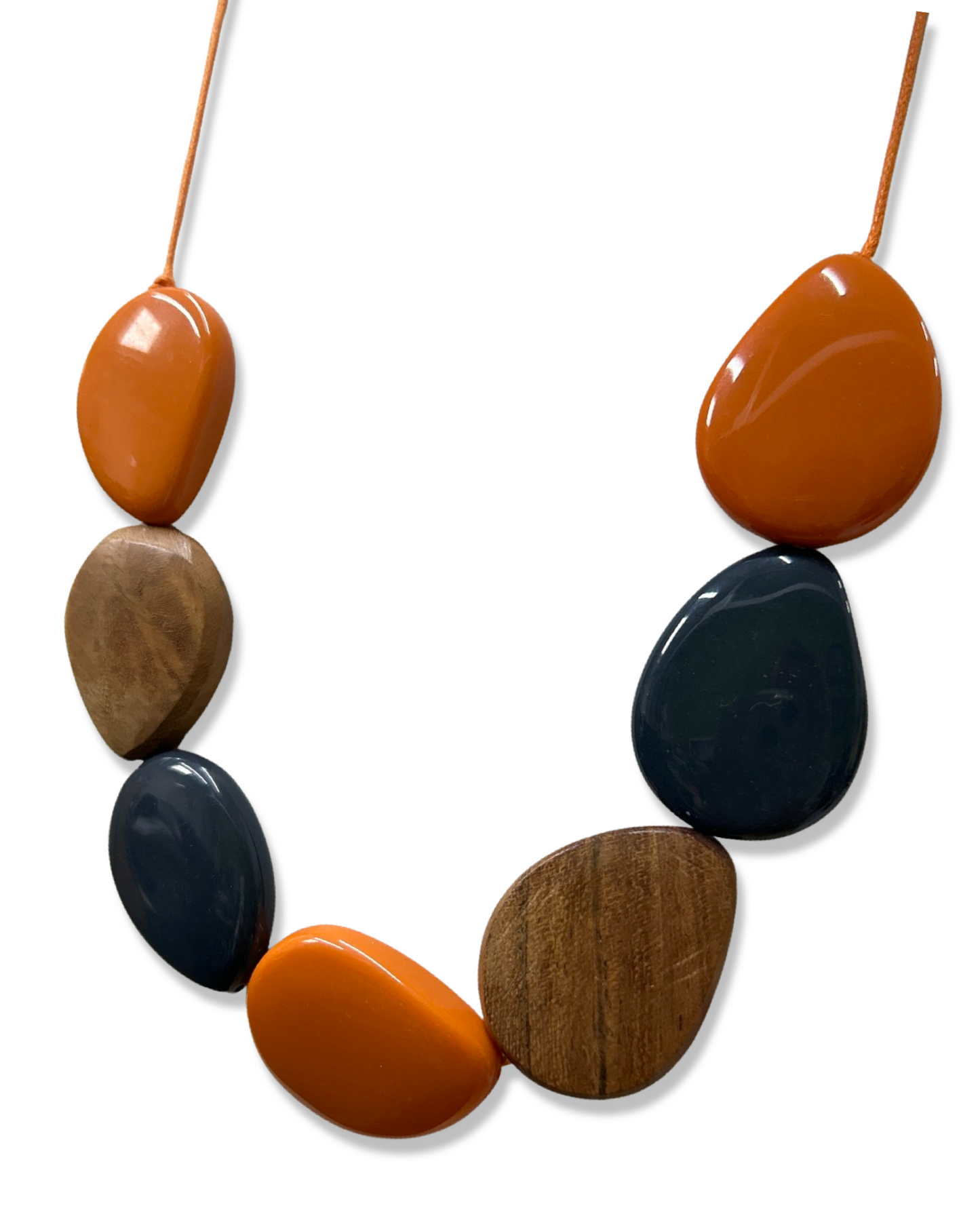 Resin & Wood Pebble Necklace - Orange/Grey/Brown By Suzie Blue