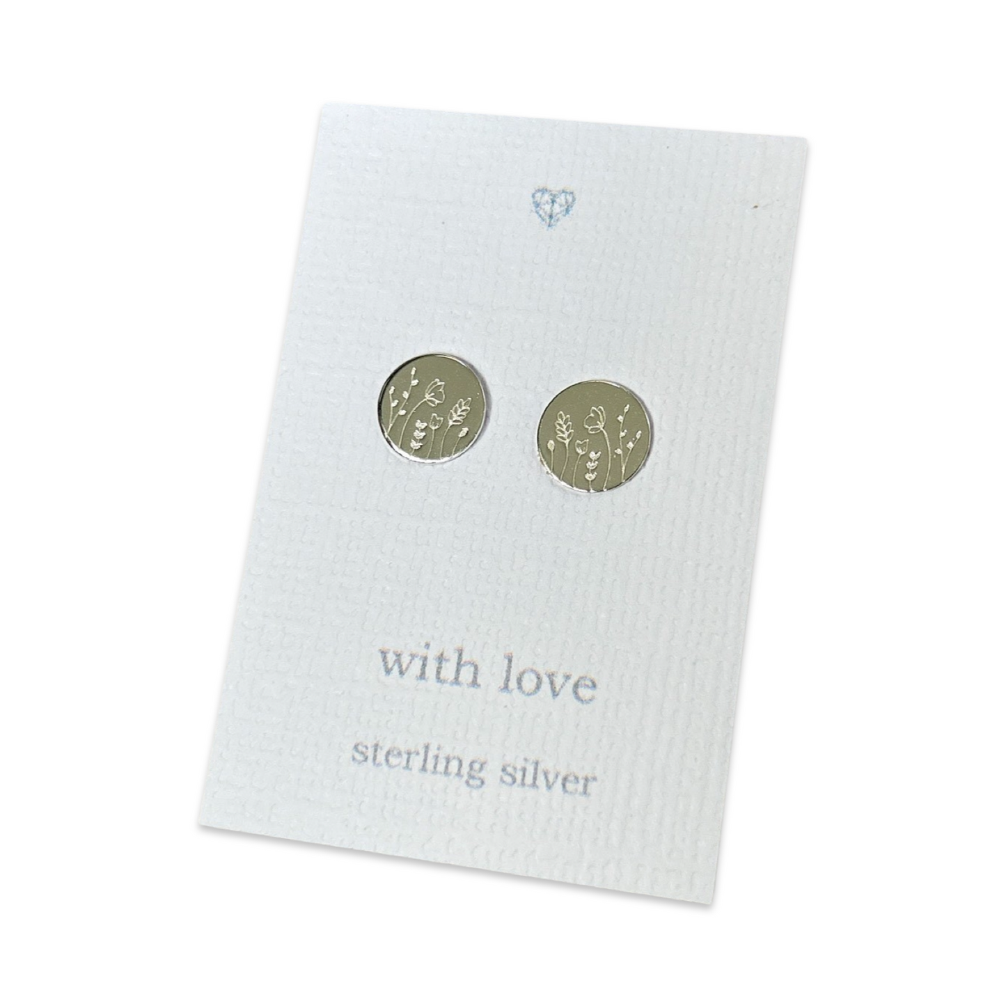 Flower boarder drawing sterling silver stud earrings