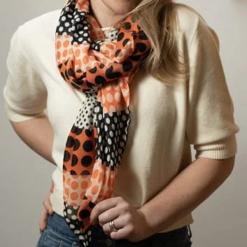Spotty black & orange light weight scarf