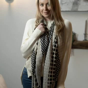 Spotty cream & black lightweight scarf