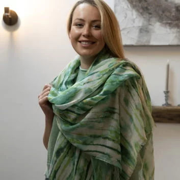 Green & gold brush stroke lightweight scarf