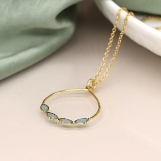 14K gold plated amazonite bezel hoop necklace